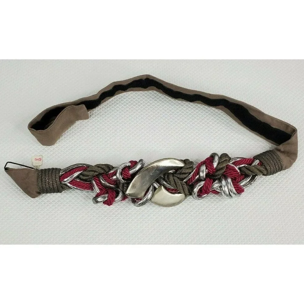 Vintage 80's Designer Carolyn Tanner Statement Belt Silver Brown Red Metal